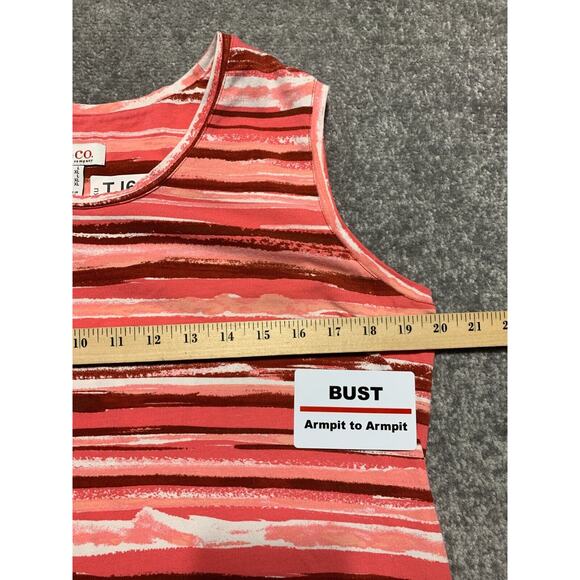 D & Co. Maxi Tank Dress Women Size L Pink Striped Stretch Slit Sleeveless Modest - Picture 12 of 13